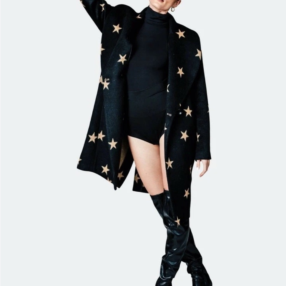 Avec Les Filles Black Coat with Tan Stars